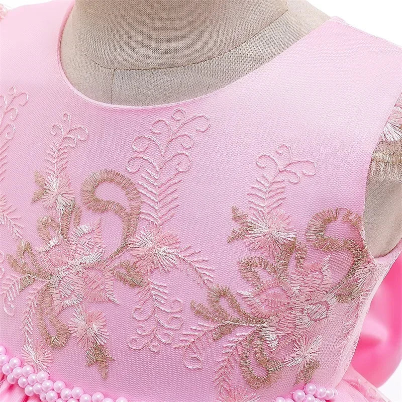 Kids Dresses for Girls 2024 New Flower Lace Princess Dresses Formal Evening Elegant Prom Gown Vintage Embroidery Luxury Dress