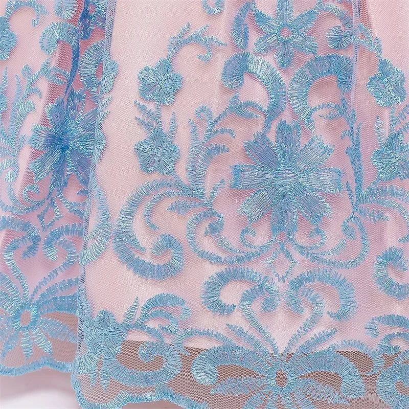 Kids Dresses for Girls 2024 New Flower Lace Princess Dresses Formal Evening Elegant Prom Gown Vintage Embroidery Luxury Dress