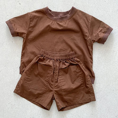 Korean Style 1-6Yrs Baby Boys Girl Clothes Set Cotton Linen Short Sleeved Cardigan+Shorts Kids Clothing Suit For Summer