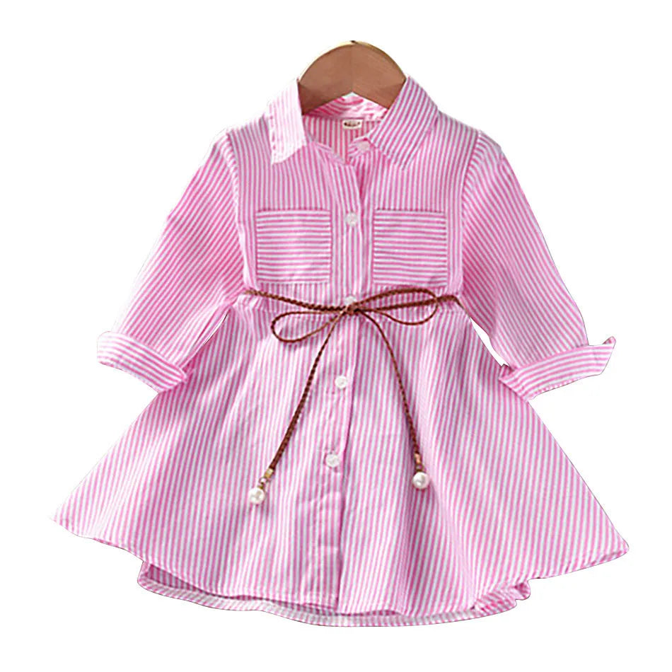 Girls Striped Shirt Dress New Fashion with Stripes Comfortable and Classic Dress for Spring and Autumn Wear Girls Casual Dresses