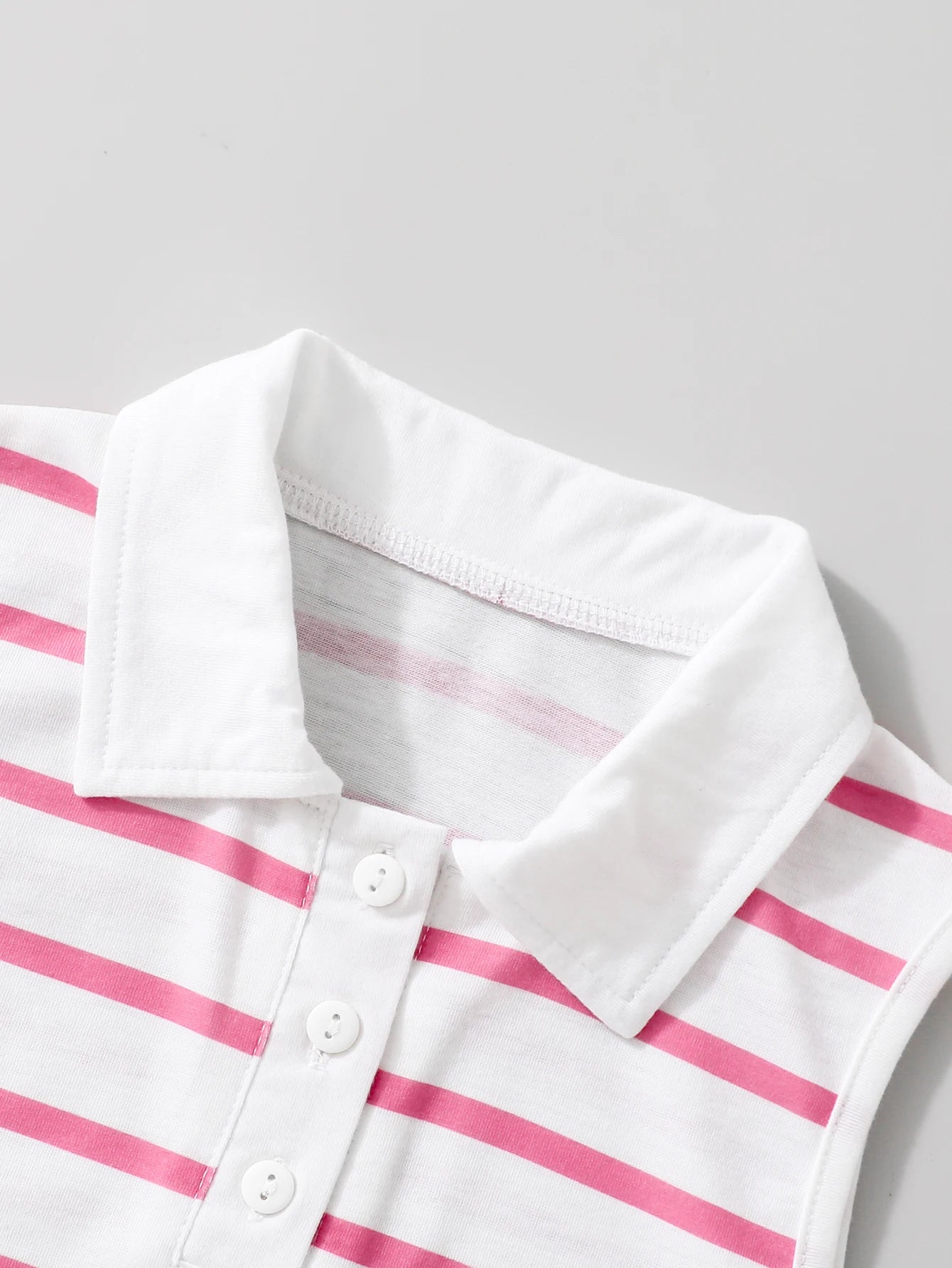 Teenage girls summer striped dress lapel sleeveless single row button unique western style simple breathable POLO sundress