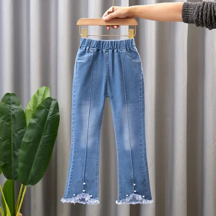 Kids Girls Jeans Pants for 2024 New Spring Autumn Long Flared Jeans Children's Pants 4-10Yrs Girls Cowboy Pants Trousers