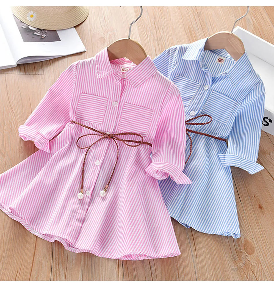 Girls Striped Shirt Dress New Fashion with Stripes Comfortable and Classic Dress for Spring and Autumn Wear Girls Casual Dresses