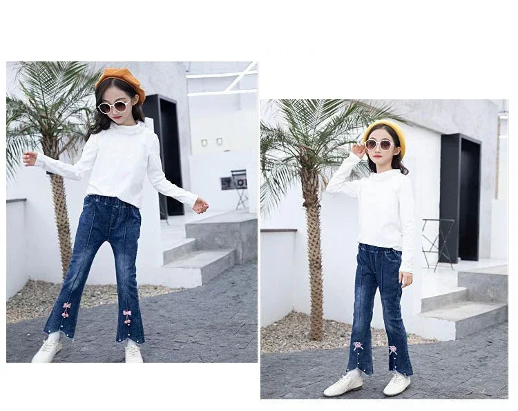 Kids Girls Jeans Pants for 2024 New Spring Autumn Long Flared Jeans Children's Pants 4-10Yrs Girls Cowboy Pants Trousers