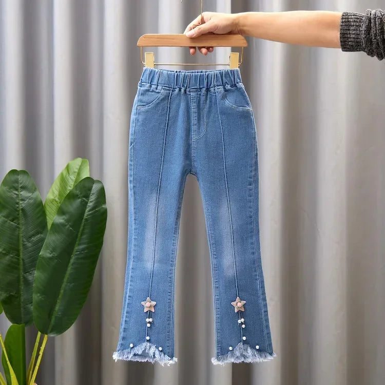 Kids Girls Jeans Pants for 2024 New Spring Autumn Long Flared Jeans Children's Pants 4-10Yrs Girls Cowboy Pants Trousers