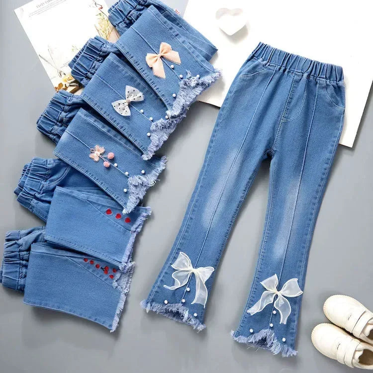 Kids Girls Jeans Pants for 2024 New Spring Autumn Long Flared Jeans Children's Pants 4-10Yrs Girls Cowboy Pants Trousers