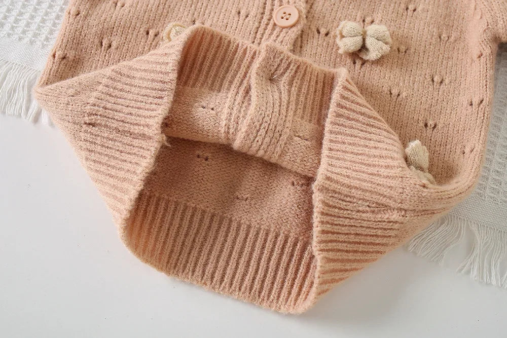 Children's Clothing Sets Cutout Floral Cardigan Sweater + Pleated Skirt Knitted Sweater Girls Winter Clothes Pullovers for Kids