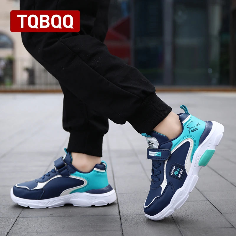 Kids Fashion Sport Casual Sneakers for Boys Leather Upper Children's Outdoor Lightweight Shock-Absorbing Running Shoes