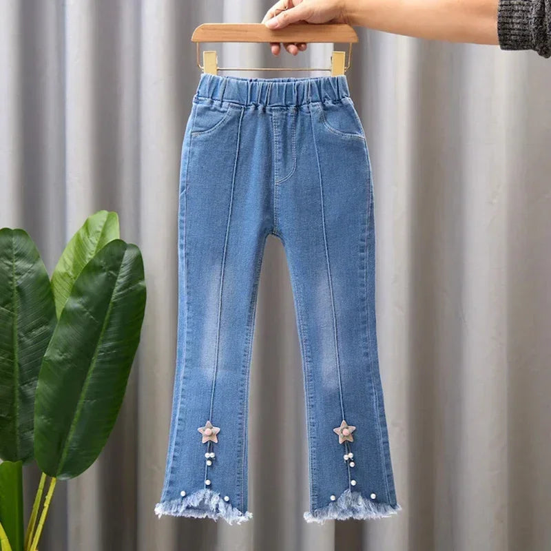 Kids Girls Jeans Pants for 2024 New Spring Autumn Long Flared Jeans Children's Pants 4-10Yrs Girls Cowboy Pants Trousers