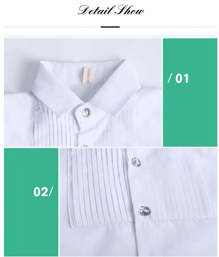Baby Toddler Teenage Clothes School Uniform Boy Shirts White Different Sleeve Turn-down Collar Kids Shirt For Boys Children Tops