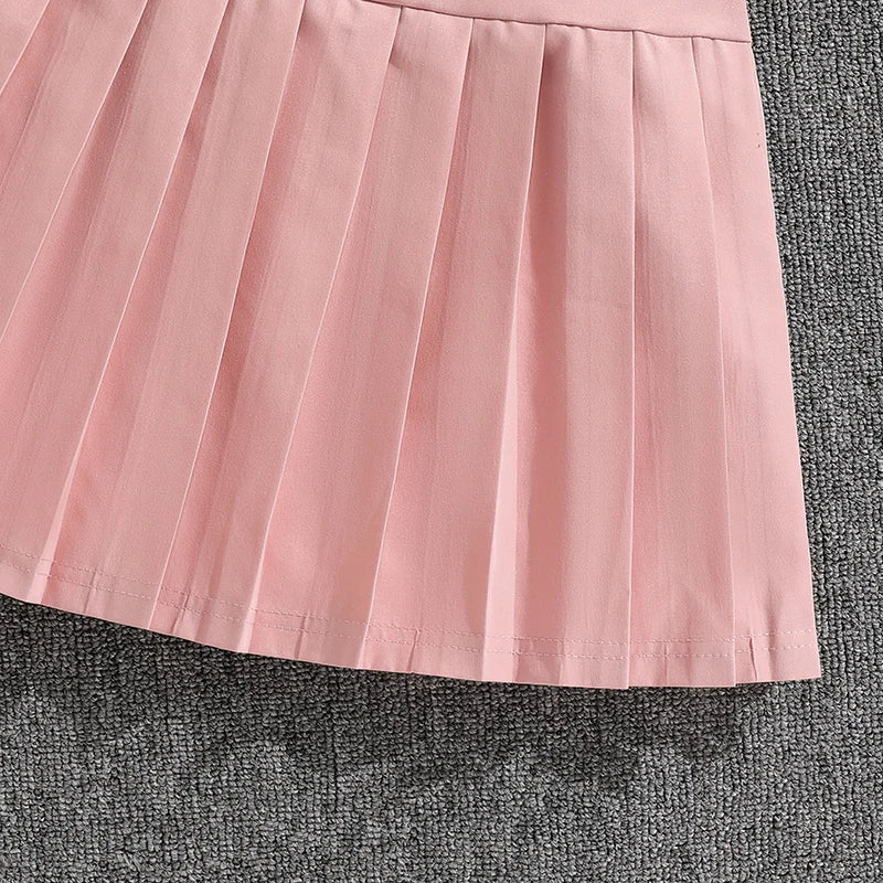 Girls Sets Letters Applique Baseball Outwear & Pleated Skirt Spring Outfit Tween Girls Casual Sporty Sets Trendy Kids Suits