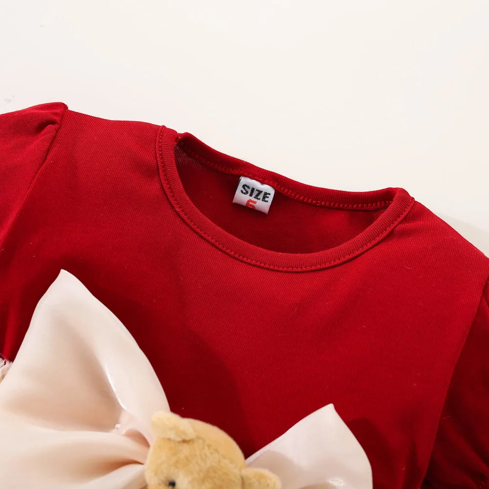Kids Clothes Baby Girl Red Dress Summer Newborn Girl Cute Bear Red Princess Dress Birthday Dress for Kids Girl