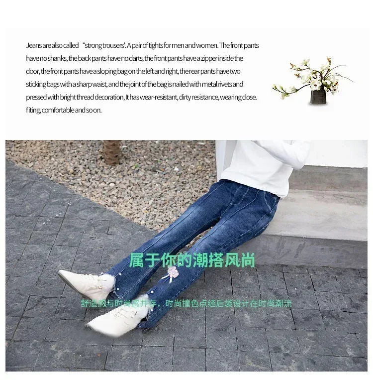 Kids Girls Jeans Pants for 2024 New Spring Autumn Long Flared Jeans Children's Pants 4-10Yrs Girls Cowboy Pants Trousers