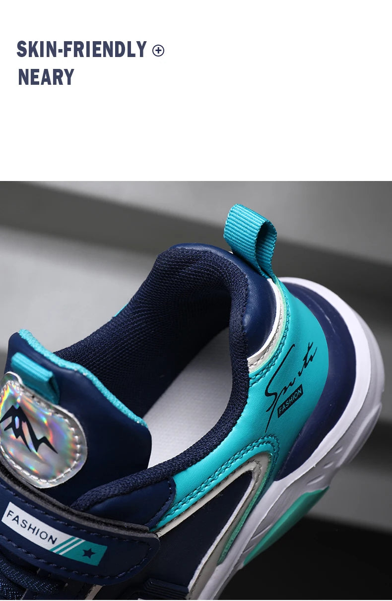Kids Fashion Sport Casual Sneakers for Boys Leather Upper Children's Outdoor Lightweight Shock-Absorbing Running Shoes