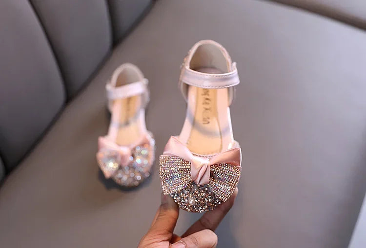 Fashion Children's Sandals 2025 Spring Summer Shining Flowers Sweet Girl Princess Shoes Dance Performance Kids Sandals
