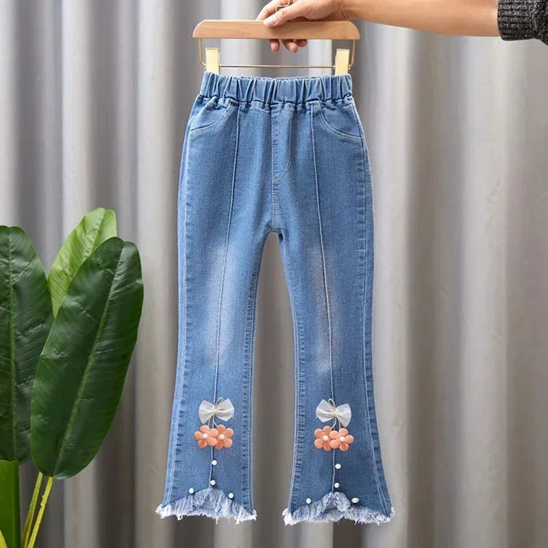 Kids Girls Jeans Pants for 2024 New Spring Autumn Long Flared Jeans Children's Pants 4-10Yrs Girls Cowboy Pants Trousers