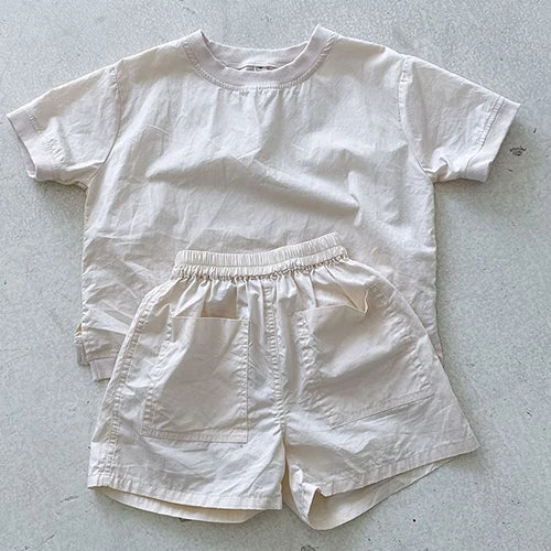 Korean Style 1-6Yrs Baby Boys Girl Clothes Set Cotton Linen Short Sleeved Cardigan+Shorts Kids Clothing Suit For Summer