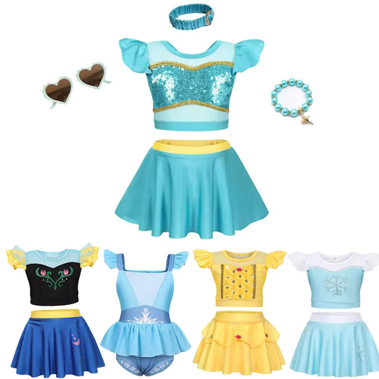 Girls Swimsuit Jasmine Kid Skirt Baby Swimming Suit Kids Children Swimwear Princess Lovely Bikini Bathing Cartoon Beach Wear