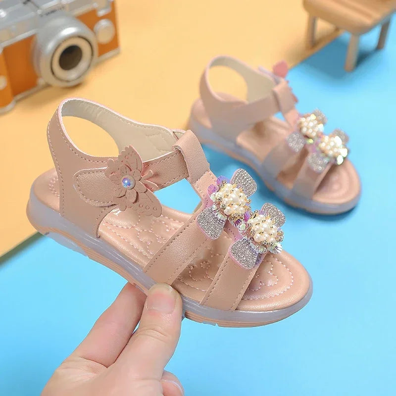 Kids Baby Girl Summer Sandals New Style PU Leather Flats Sole Children Fashion Slipper Shoes Size 21-30