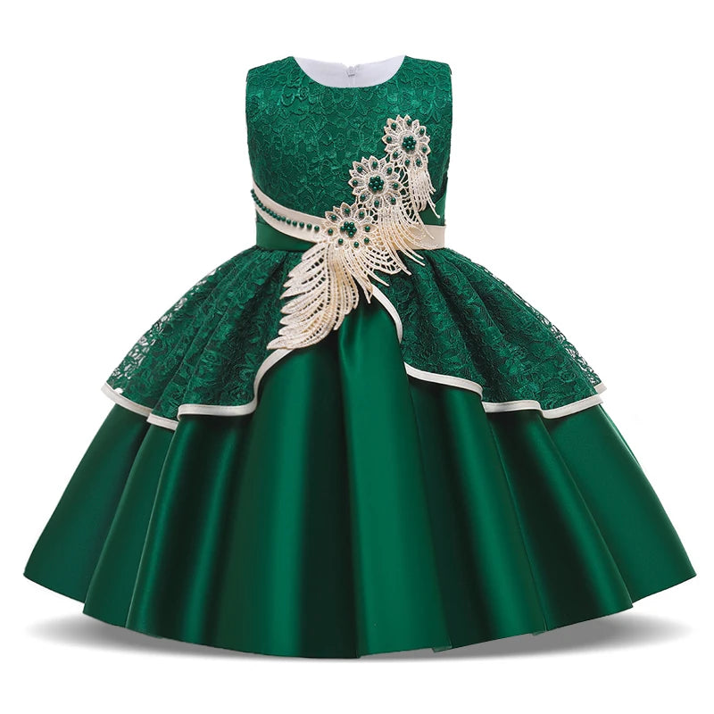 Elegant Kids Birthday Party Dresses For Girls Formal Wedding Evening Prom Gown Lace Flower Girl Princess Dress Children Costume