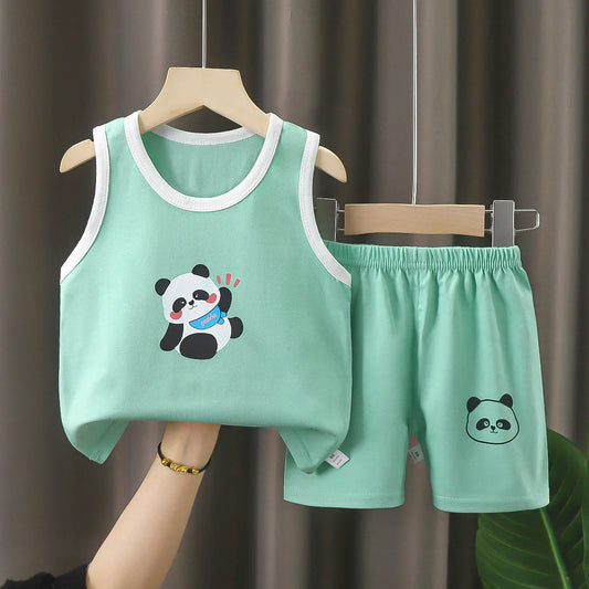 Summer Vest Boys Girls Pajamas Sets Cartoon Cotton Children Boy Girl Sleepwear Nightwear Kids Lightning Pyjamas Suit