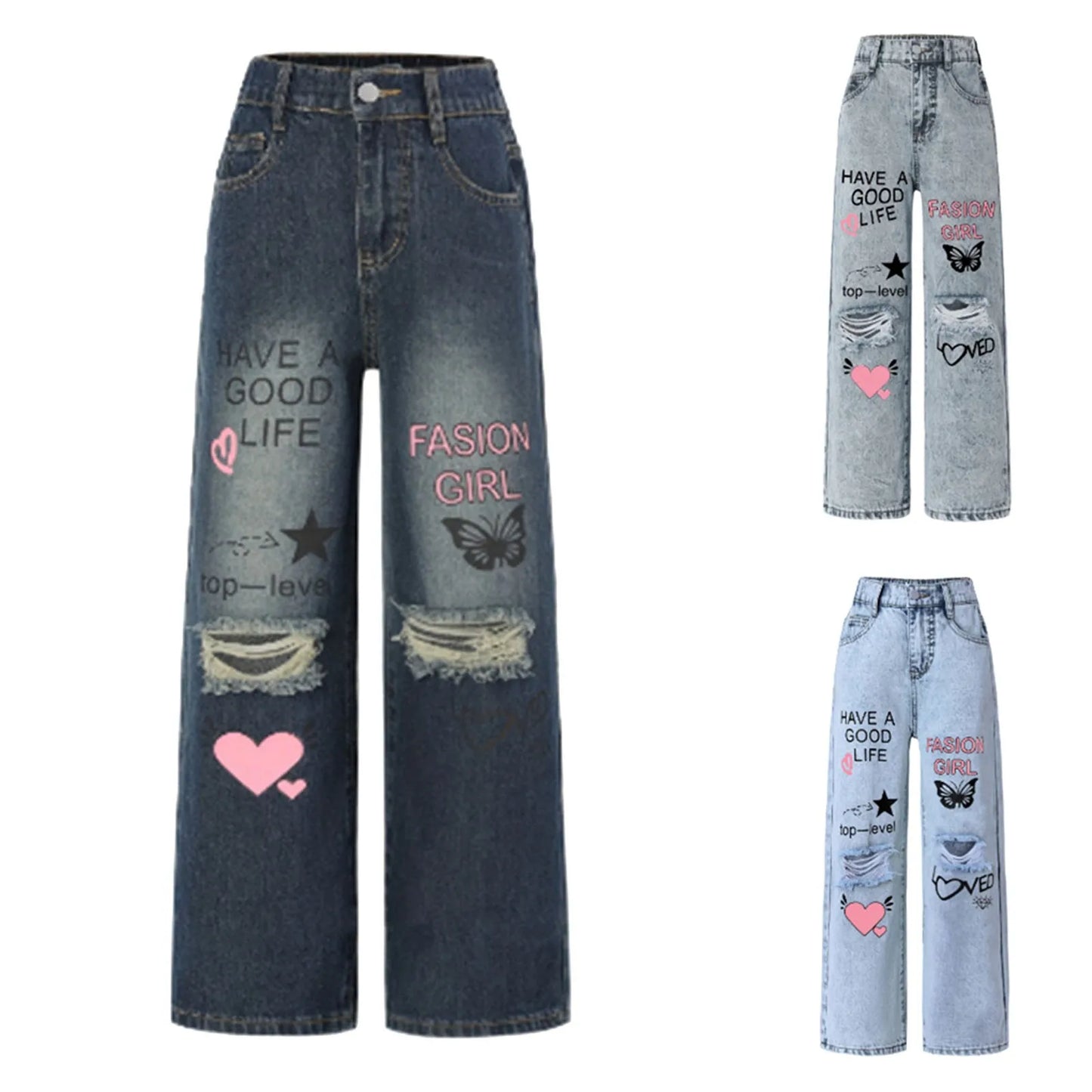 Suits for Girls Casual for 8yrs Shirt And Pants Girls Jeans Wide Leg/Flare/Skinny Jeans Ripped Loose High Waistband Kid Clothes