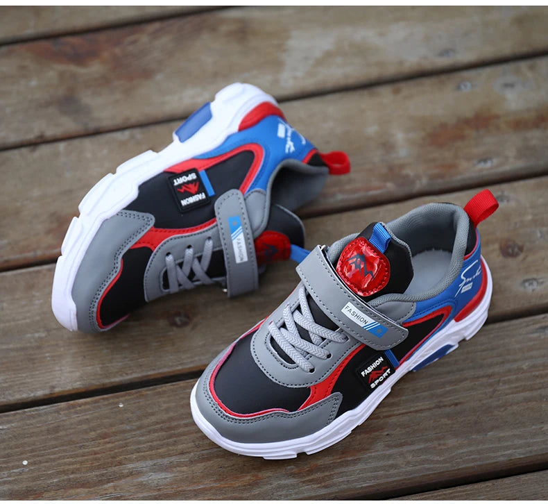 Kids Fashion Sport Casual Sneakers for Boys Leather Upper Children's Outdoor Lightweight Shock-Absorbing Running Shoes