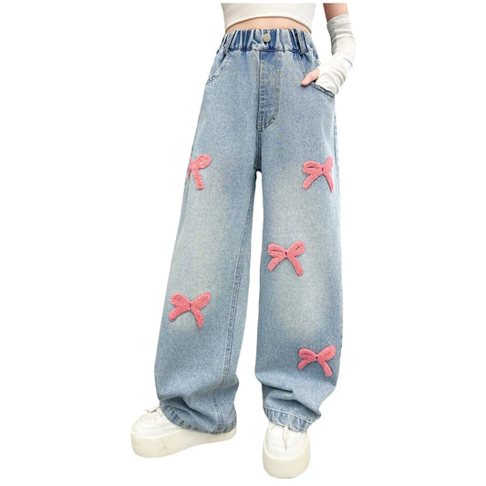 2t Girl Clothes Girls Jeans Streetwear Denim Cargo Pants High Waist Floor Length Baggy Wide Leg Jeans Snow Pants Big Girls