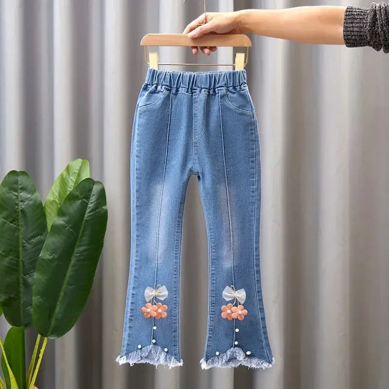 Kids Girls Jeans Pants for 2024 New Spring Autumn Long Flared Jeans Children's Pants 4-10Yrs Girls Cowboy Pants Trousers