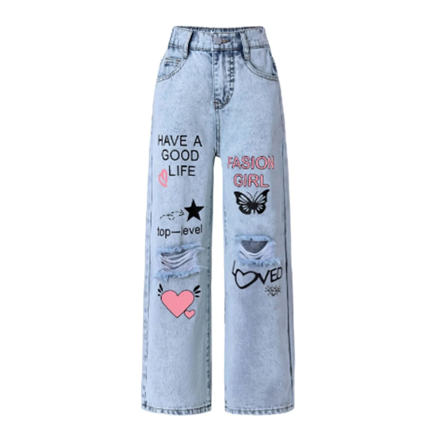 Suits for Girls Casual for 8yrs Shirt And Pants Girls Jeans Wide Leg/Flare/Skinny Jeans Ripped Loose High Waistband Kid Clothes