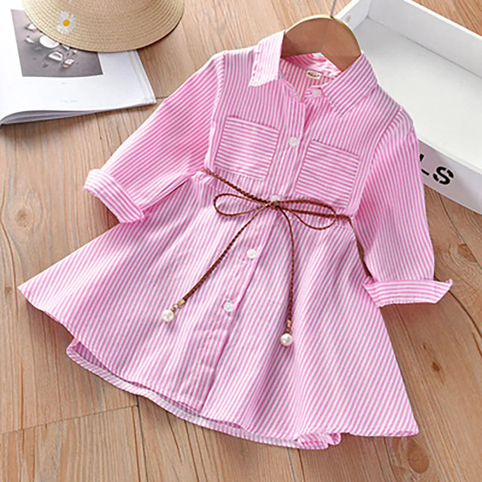 Girls Striped Shirt Dress New Fashion with Stripes Comfortable and Classic Dress for Spring and Autumn Wear Girls Casual Dresses