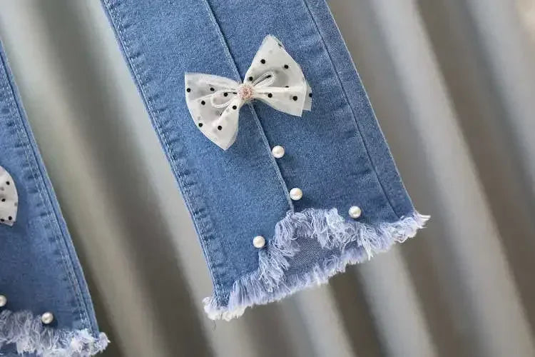 Kids Girls Jeans Pants for 2024 New Spring Autumn Long Flared Jeans Children's Pants 4-10Yrs Girls Cowboy Pants Trousers