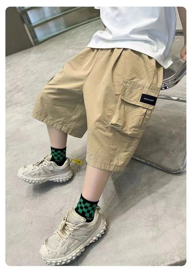 New Summer Teenage Short Boys Pants 3-14 Years Old Big Pocket Trousers For Kids Children Birthday Present