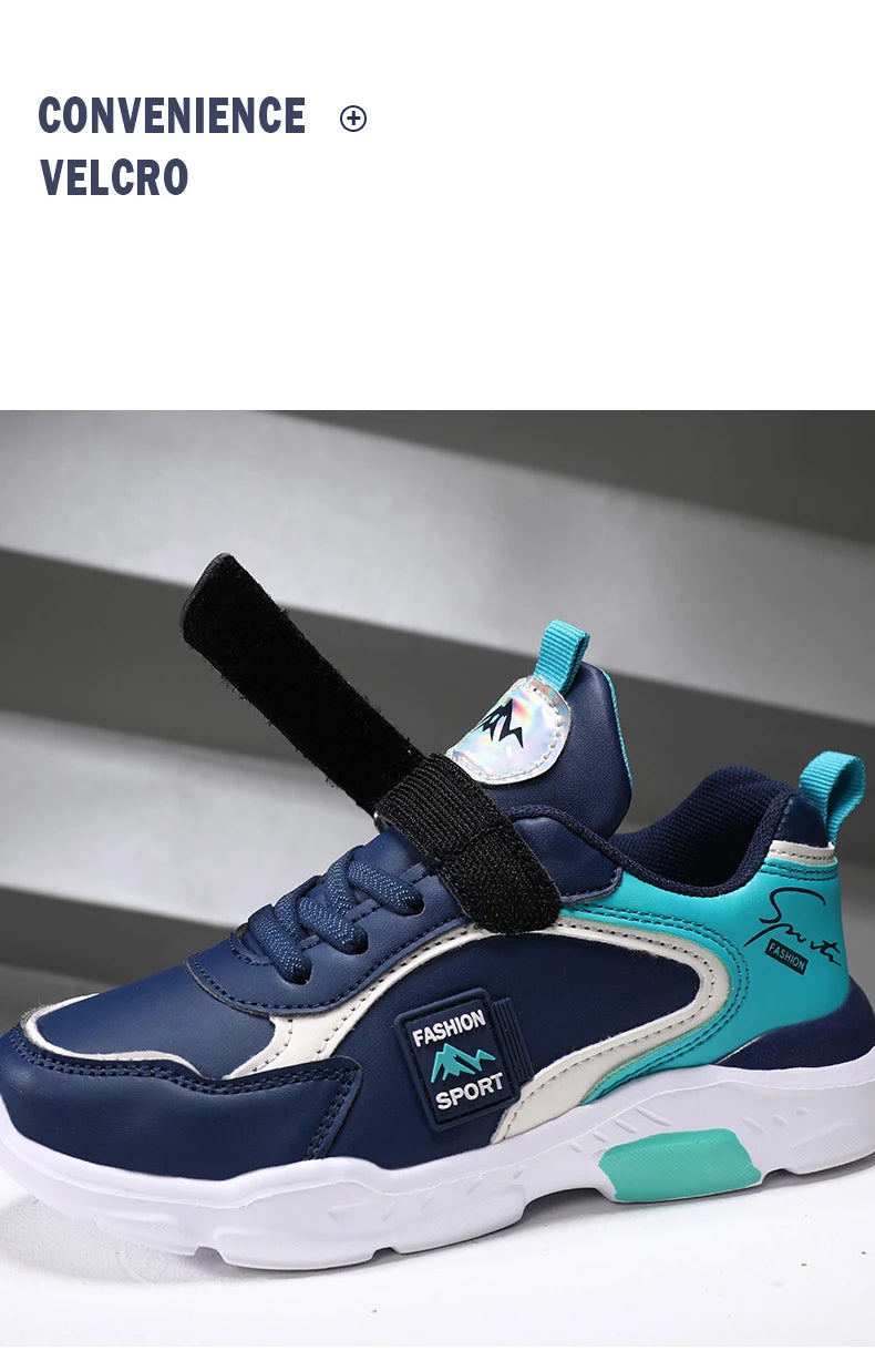 Kids Fashion Sport Casual Sneakers for Boys Leather Upper Children's Outdoor Lightweight Shock-Absorbing Running Shoes