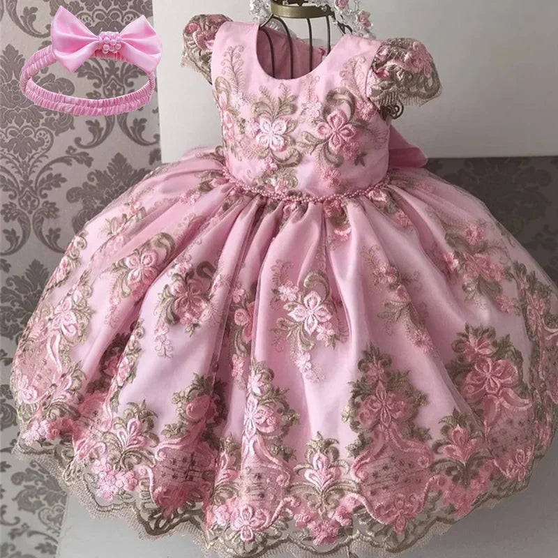 Kids Dresses for Girls 2024 New Flower Lace Princess Dresses Formal Evening Elegant Prom Gown Vintage Embroidery Luxury Dress
