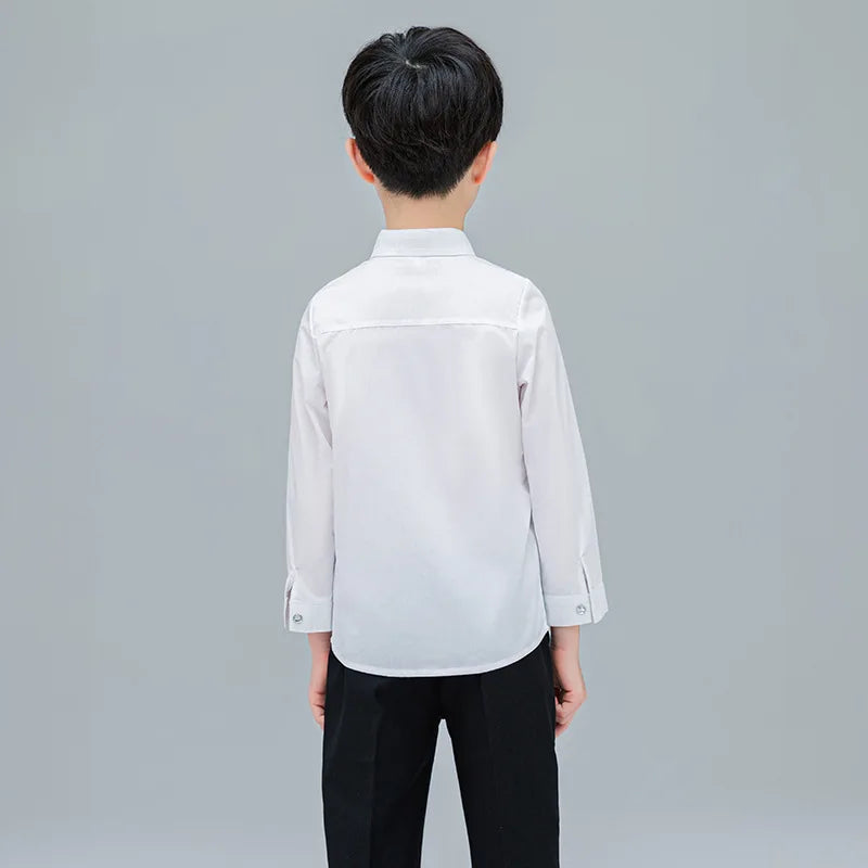 Baby Toddler Teenage Clothes School Uniform Boy Shirts White Different Sleeve Turn-down Collar Kids Shirt For Boys Children Tops