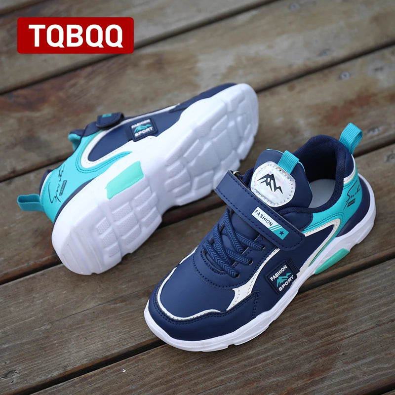 Kids Fashion Sport Casual Sneakers for Boys Leather Upper Children's Outdoor Lightweight Shock-Absorbing Running Shoes