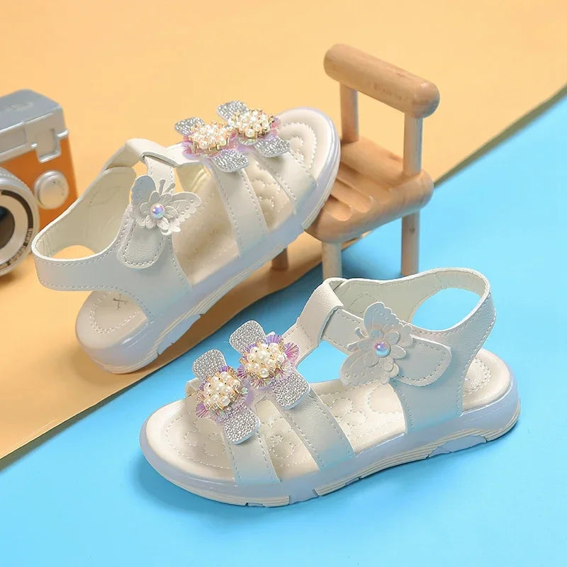 Kids Baby Girl Summer Sandals New Style PU Leather Flats Sole Children Fashion Slipper Shoes Size 21-30