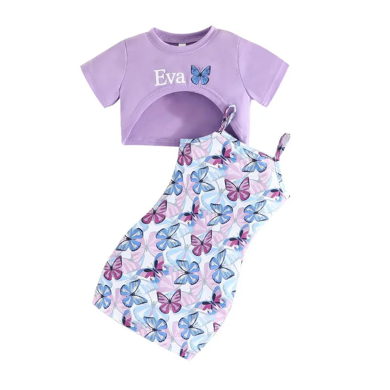 Clothing Set For Kid Girl 2-7 Years old Short Sleeve Top Suspenders Skirt Princess Dresses Summer Outfit For Baby Girl