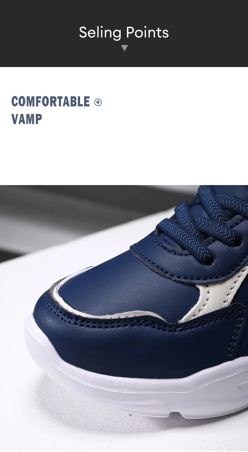 Kids Fashion Sport Casual Sneakers for Boys Leather Upper Children's Outdoor Lightweight Shock-Absorbing Running Shoes