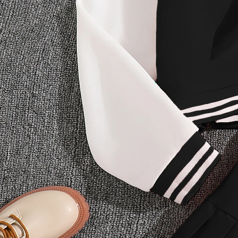 Girls Sets Letters Applique Baseball Outwear & Pleated Skirt Spring Outfit Tween Girls Casual Sporty Sets Trendy Kids Suits