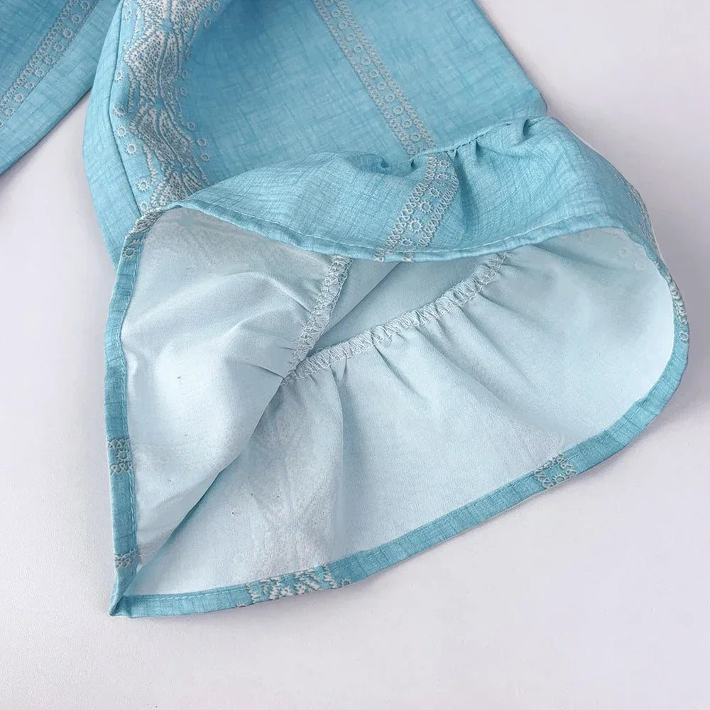 Kids Clothes Blue Printed Camisole Top+wide Leg Pants Set Summer Sleeveless Vest Single Breasted Top Girls' Clothing