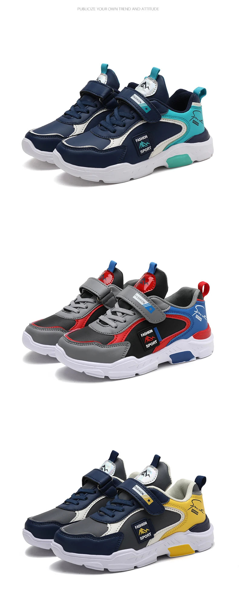 Kids Fashion Sport Casual Sneakers for Boys Leather Upper Children's Outdoor Lightweight Shock-Absorbing Running Shoes