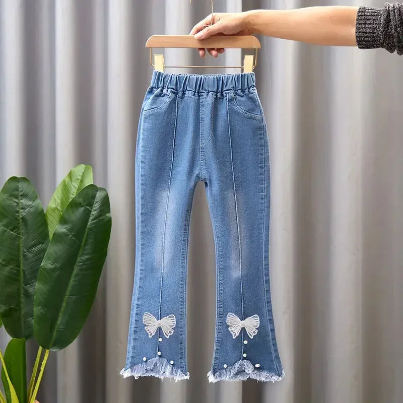 Kids Girls Jeans Pants for 2024 New Spring Autumn Long Flared Jeans Children's Pants 4-10Yrs Girls Cowboy Pants Trousers