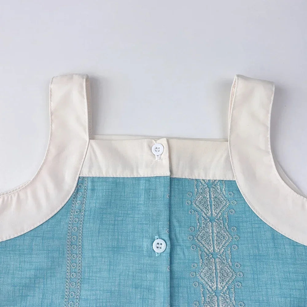 Kids Clothes Blue Printed Camisole Top+wide Leg Pants Set Summer Sleeveless Vest Single Breasted Top Girls' Clothing