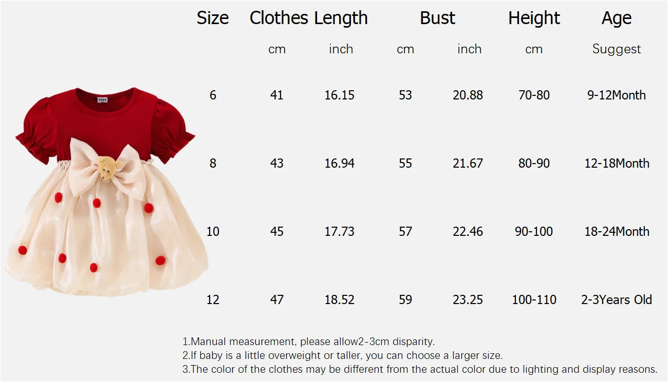 Kids Clothes Baby Girl Red Dress Summer Newborn Girl Cute Bear Red Princess Dress Birthday Dress for Kids Girl