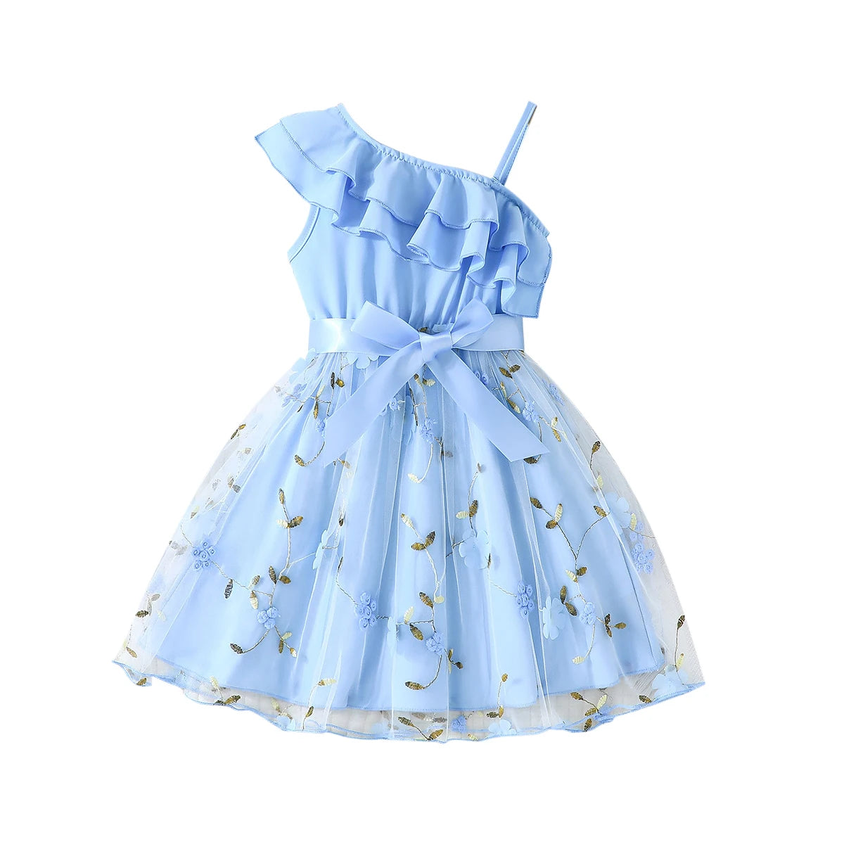 Dress For Kids 2-7 Years old Birthday Ruffled Embroidered Sleeveless Floral Princess Dresses Ootd For Baby Girl