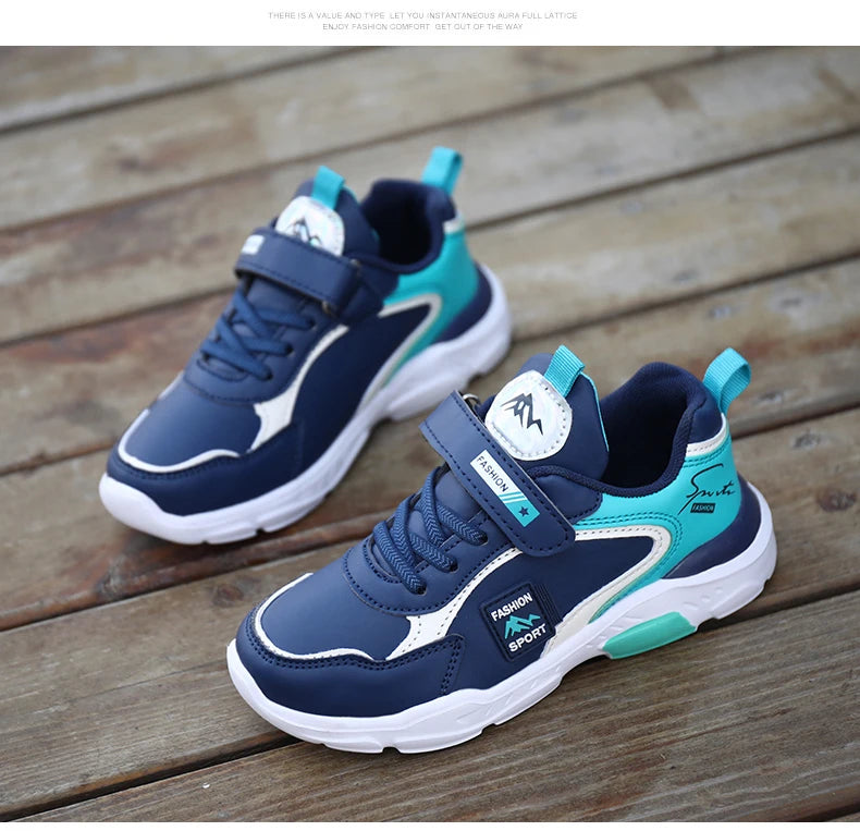 Kids Fashion Sport Casual Sneakers for Boys Leather Upper Children's Outdoor Lightweight Shock-Absorbing Running Shoes