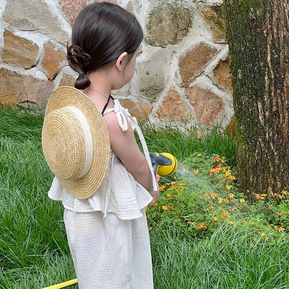 Korean Children Kids Clothing Set Girls Summer Organic Cotton  Camisole Top Lace Wide Leg Pants Trousers Outfits