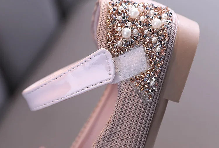Fashion Children's Sandals 2025 Spring Summer Shining Flowers Sweet Girl Princess Shoes Dance Performance Kids Sandals